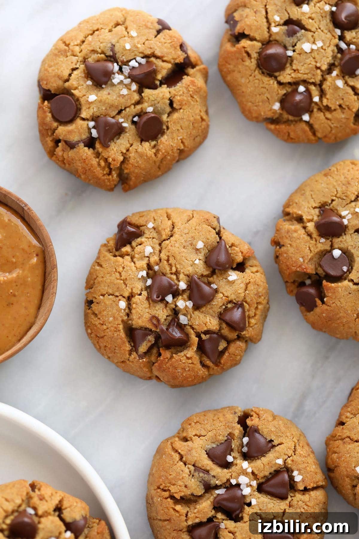 Healthy peanut butter cookies with dark chocolate and sea salt healthy peanut butter cookies topped with dark chocolate chips and coarse sea salt