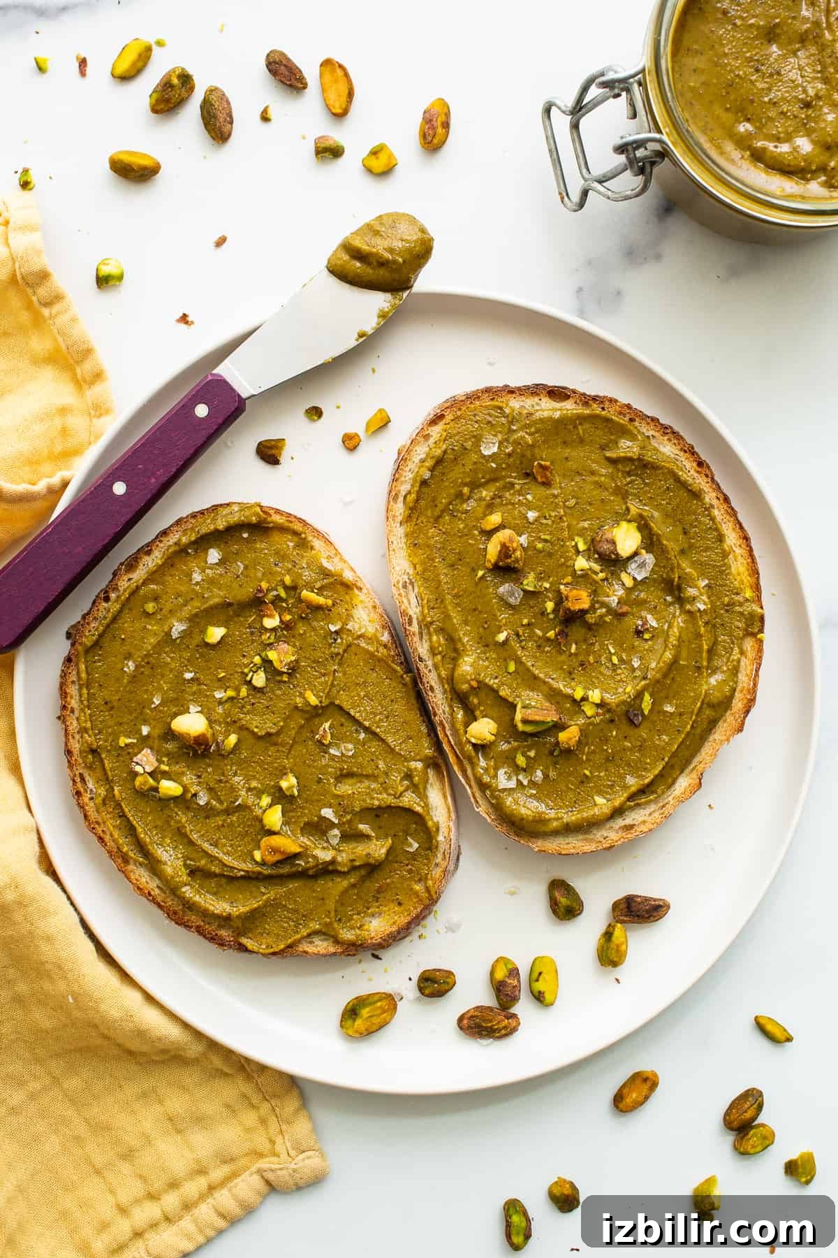 Homemade Maple Pistachio Butter with Sea Salt 8 Pistachio butter on toast.