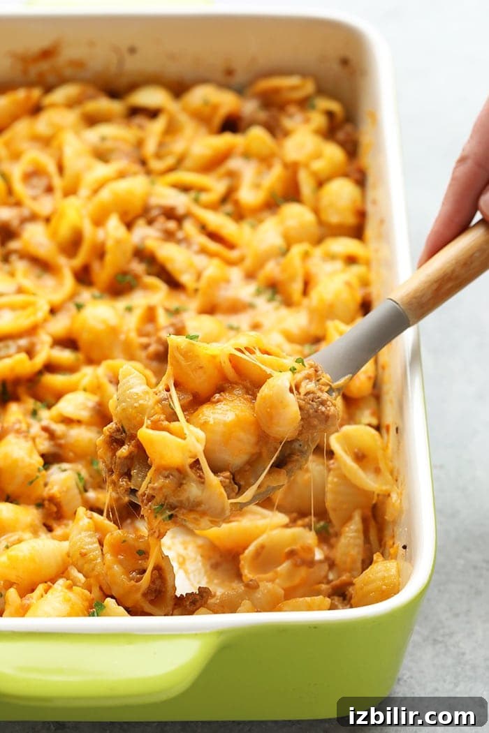 Healthy Hamburger Casserole Hamburger casserole in a baking dish