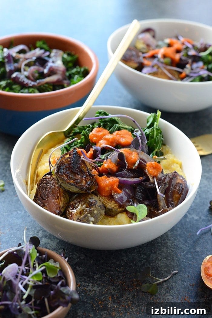 Roasted brussels sprout polenta bowls