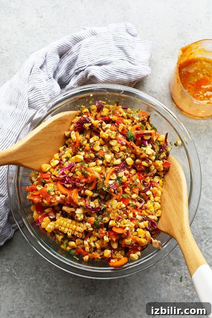 Fresh Summer Corn Salad Recipe with Tomatoes and Basil 6 Thai Chili Corn Salad in a bowl.