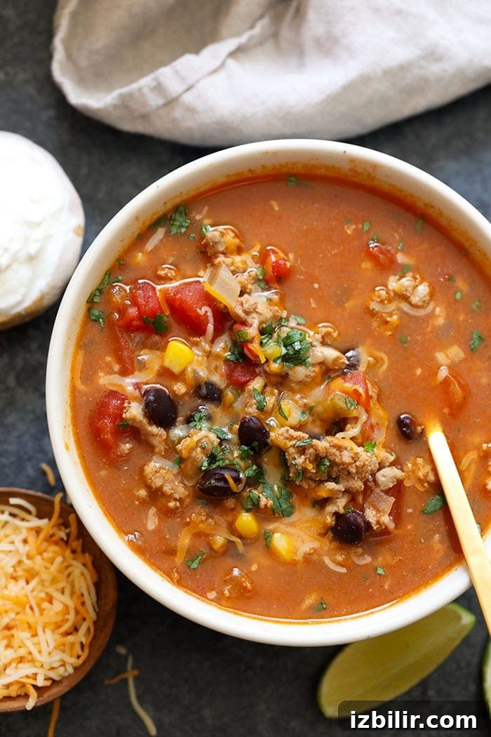 Taco soup in a bowl.