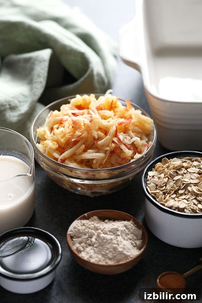 Shredded apples for baked oatmeal Shredded apples in a bowl