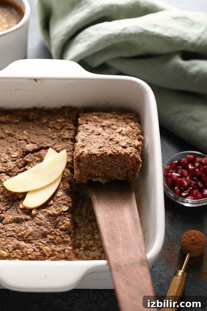 Scooping apple cinnamon baked oatmeal Scooping apple cinnamon baked oatmeal from the pan