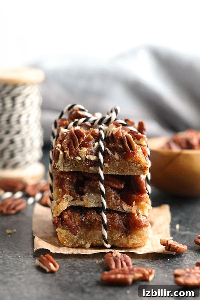 Stacked pecan pie bars Stacked pecan pie bars tied with twine