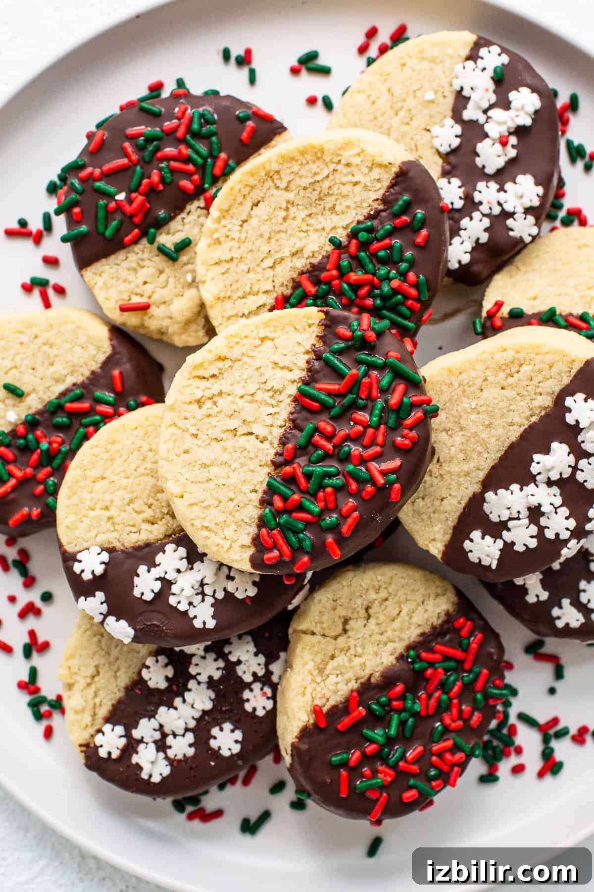 Almond Flour Shortbread Cookies Recipe 2 Almond flour cookies on a plate.