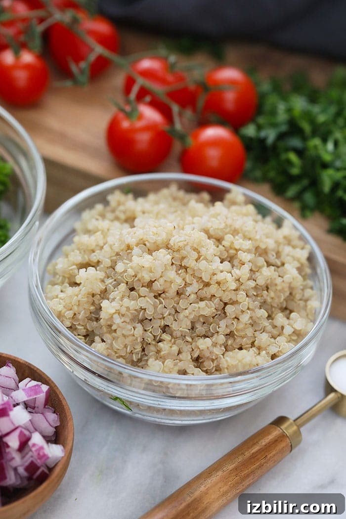 Quinoa Tabbouleh Recipe: Fresh Mediterranean Salad 2 A bowl of quinoa.