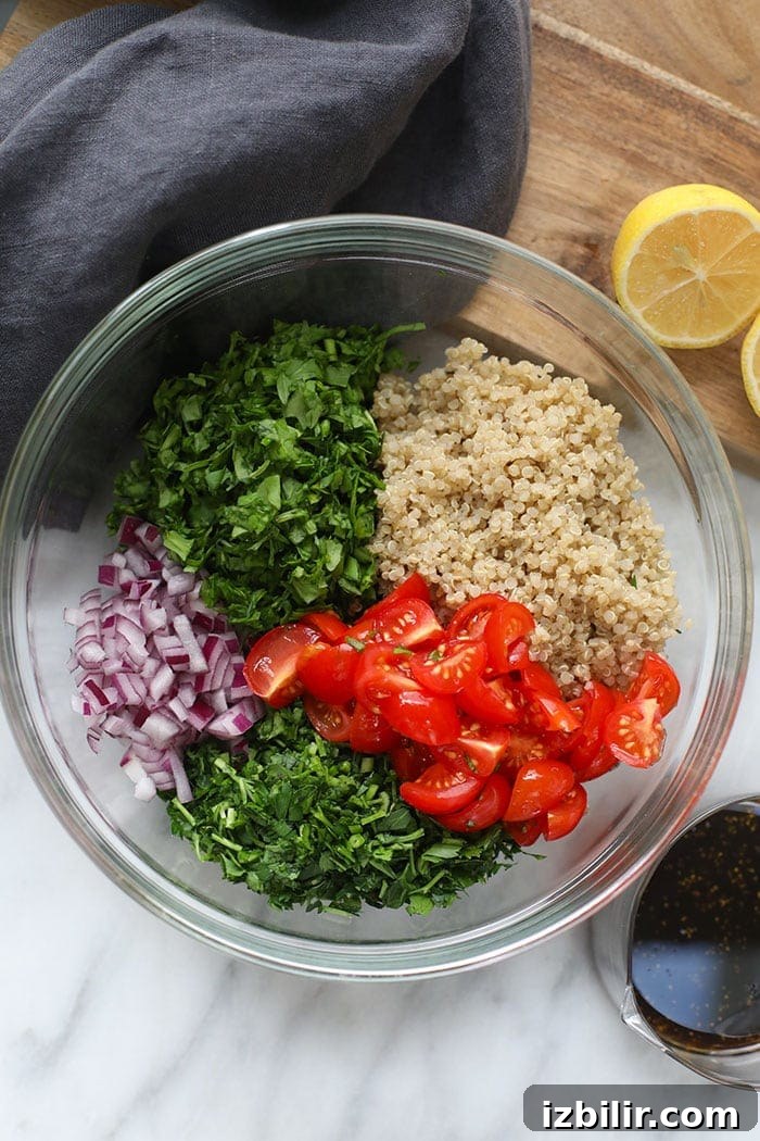 Quinoa Tabbouleh Recipe: Fresh Mediterranean Salad 3 Ingredients for tabouli in a bowl