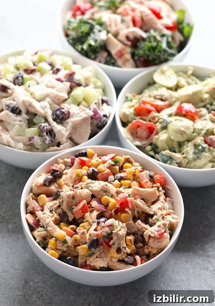 4 healthy chicken salad recipes.