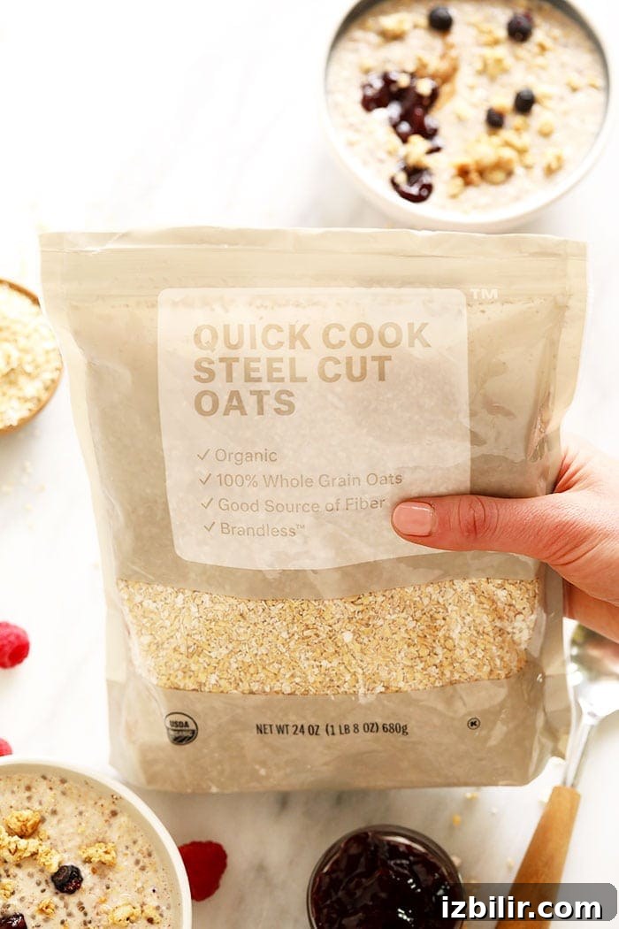 Quick Cooking Steel Cut Oats Quick Cooking Steel Cut Oats in a bag.