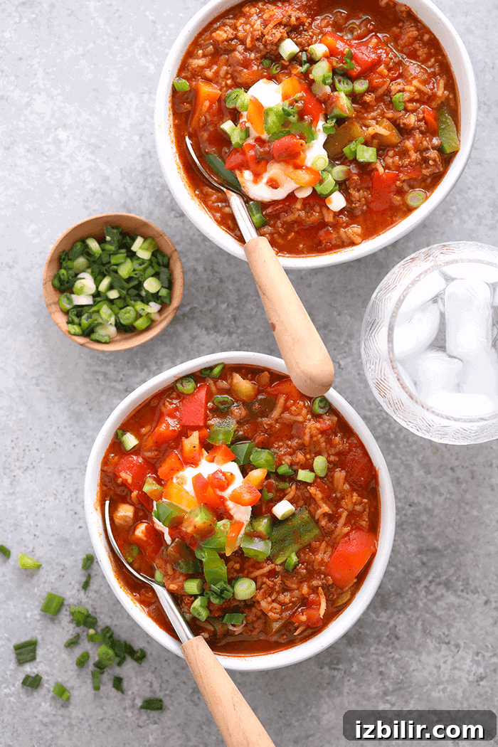 Two bowls of stuffed pepper soup