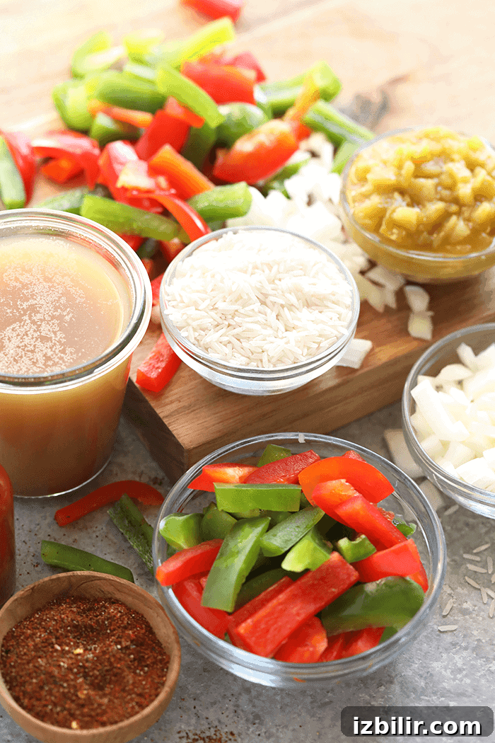 All of the ingredients for the stuffed pepper soup