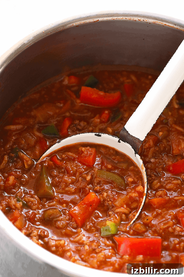 Prepared stuffed pepper soup in the Instant Pot.