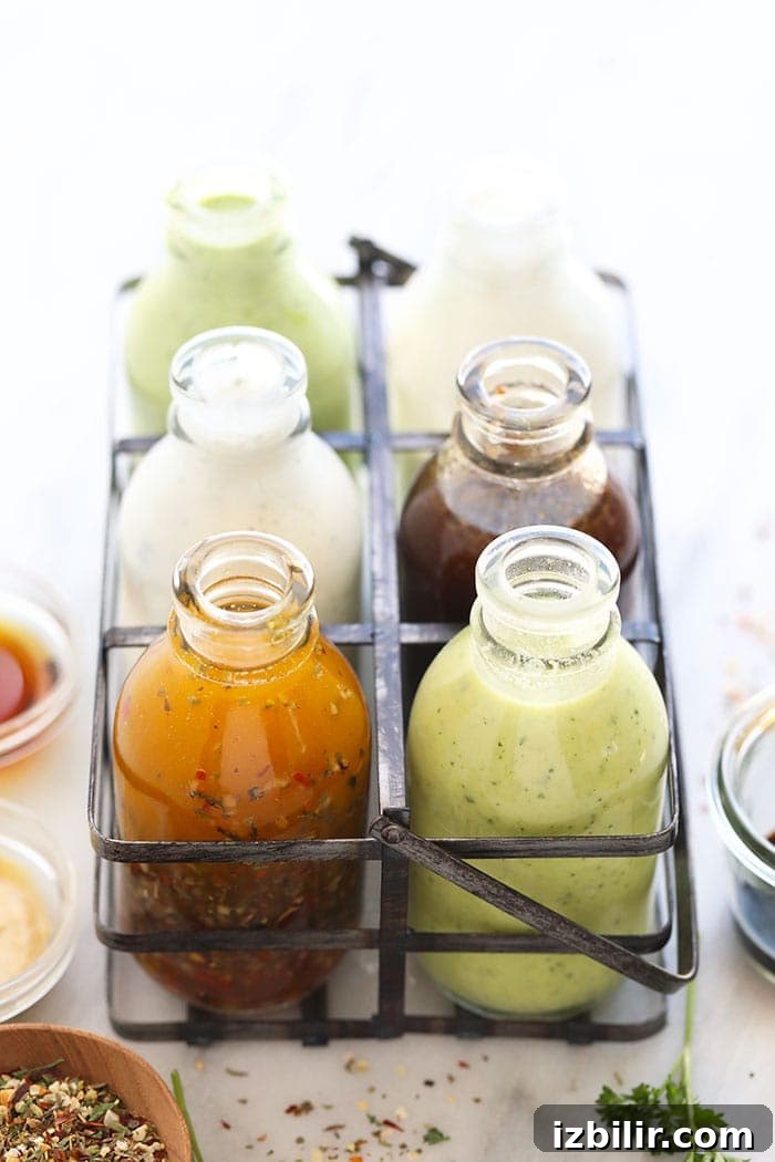 6 salad dressing recipes in a storage container
