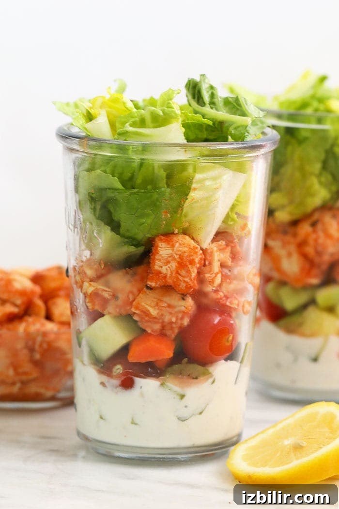 Assembled Buffalo Chicken Mason Jar Salad buffalo chicken mason jar salad