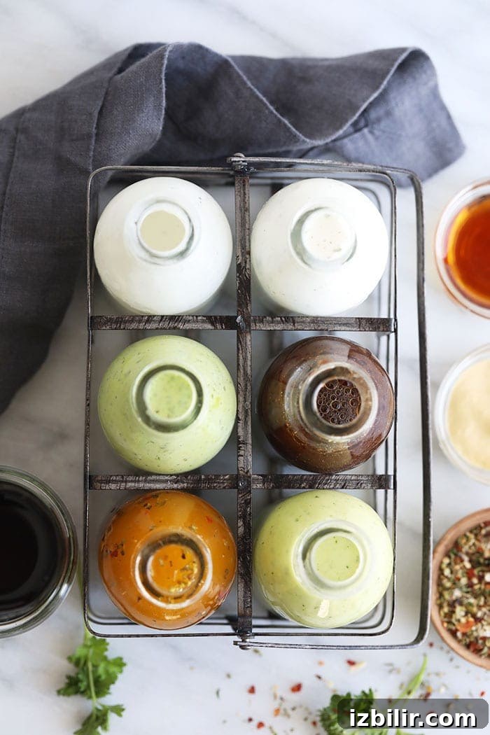 Healthy salad dressing is one of the most important elements of a salad! Make one if these healthy salad dressing recipes for the week! Salad dressing in a salad dressing holder