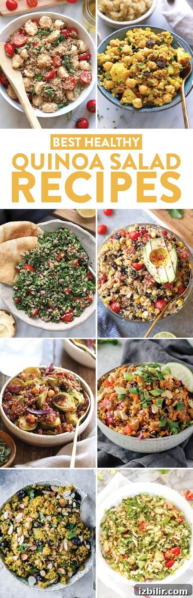 A photo collage of quinoa salad recipes