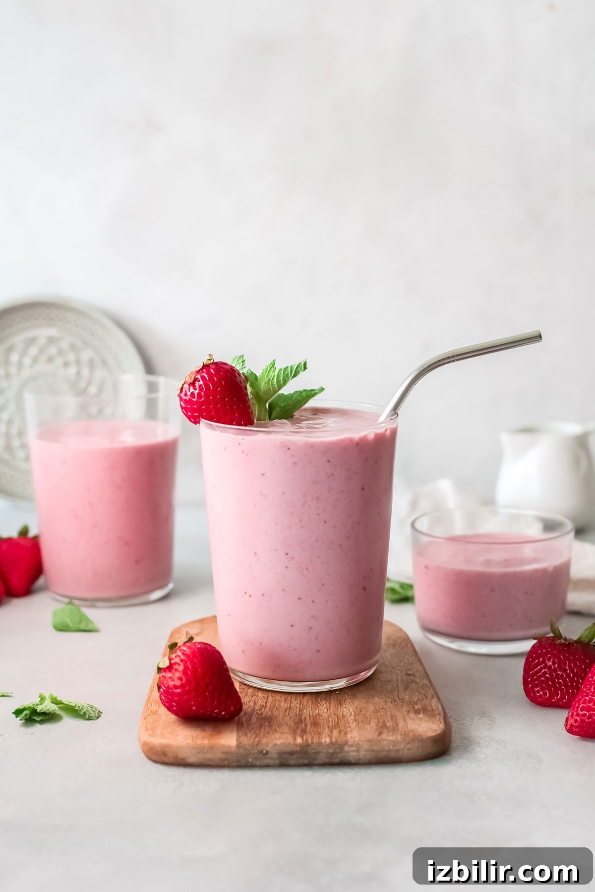 Strawberry banana smoothie on counter strawberry banana smoothie on counter