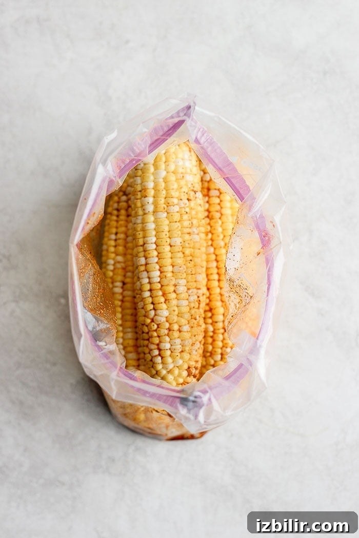 corn on the cob in plastic bag.