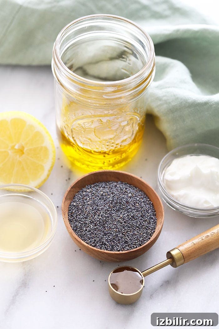 Homemade Creamy Poppy Seed Salad Dressing 2 Ingredients for homemade poppy seed dressing in small bowls.