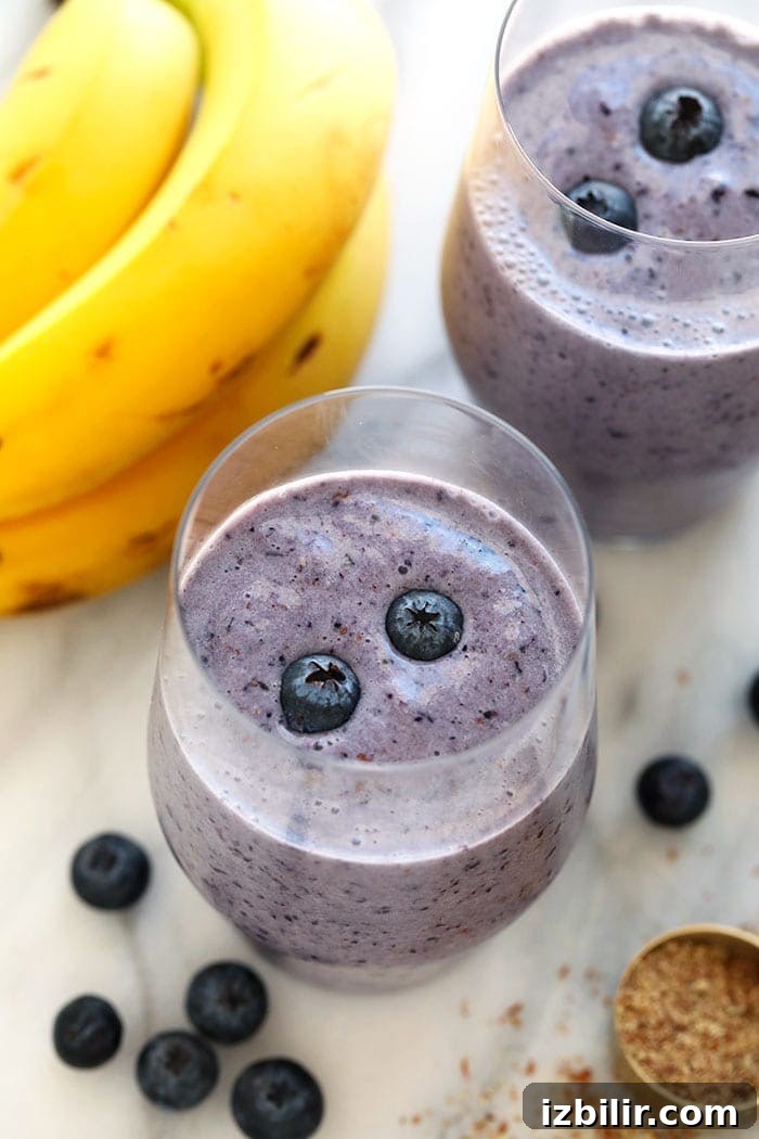 blueberry banana smoothie in a cup