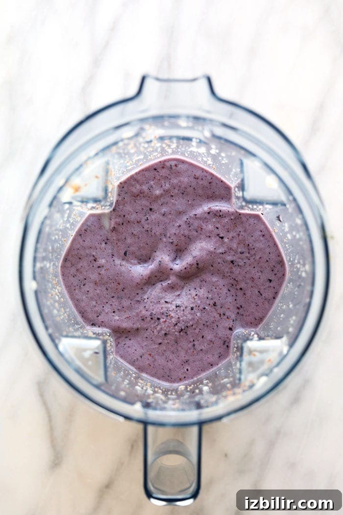 blueberry banana smoothie in a blender