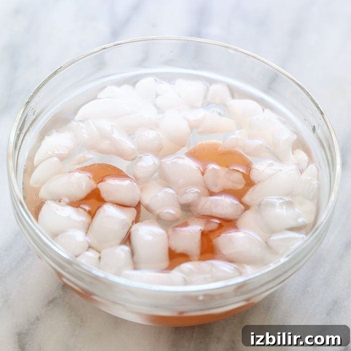 Hard boiled eggs in an ice bath