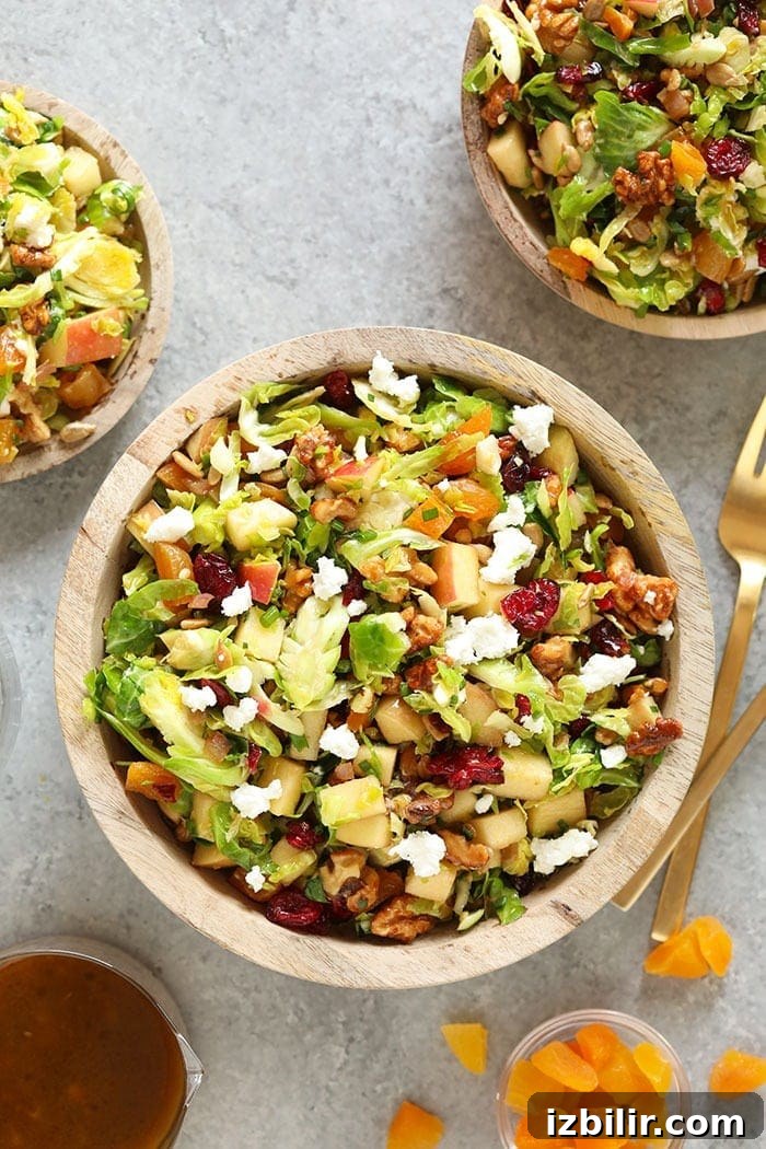 shaved brussels sprout salad in a bowl