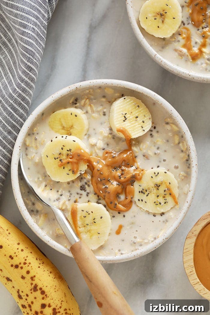 creamy banana overnight oats in a bowl