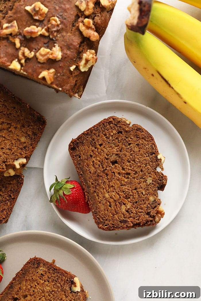 Vegan banana bread on a plate.