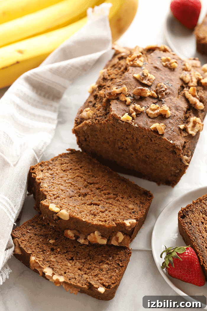 Sliced vegan banana bread.