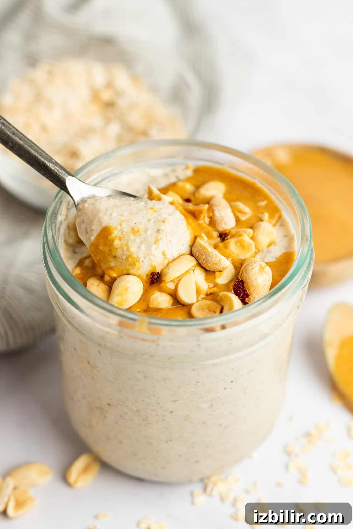 Peanut butter overnight oats in a jar