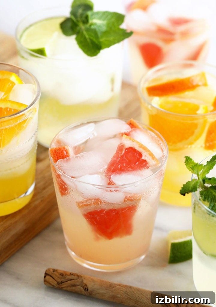 15+ Vodka Cocktail Recipes You Need to Try Tonight 11 A variety of hard seltzer drinks with ice and mint on a cutting board.