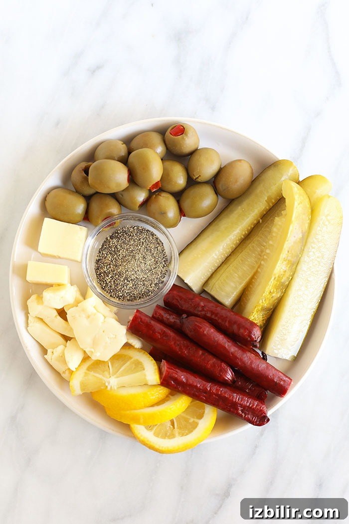 A plate of ingredients for a bloody mary recipe