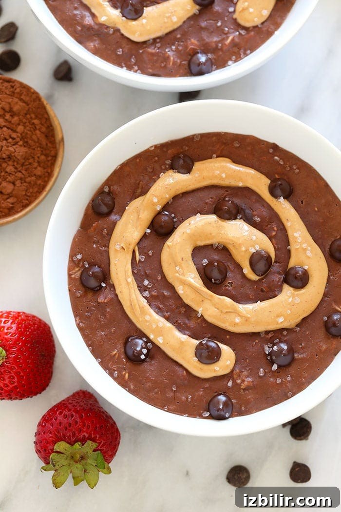Serve with a peanut butter swirl chocolate oatmeal with peanut butter swirl