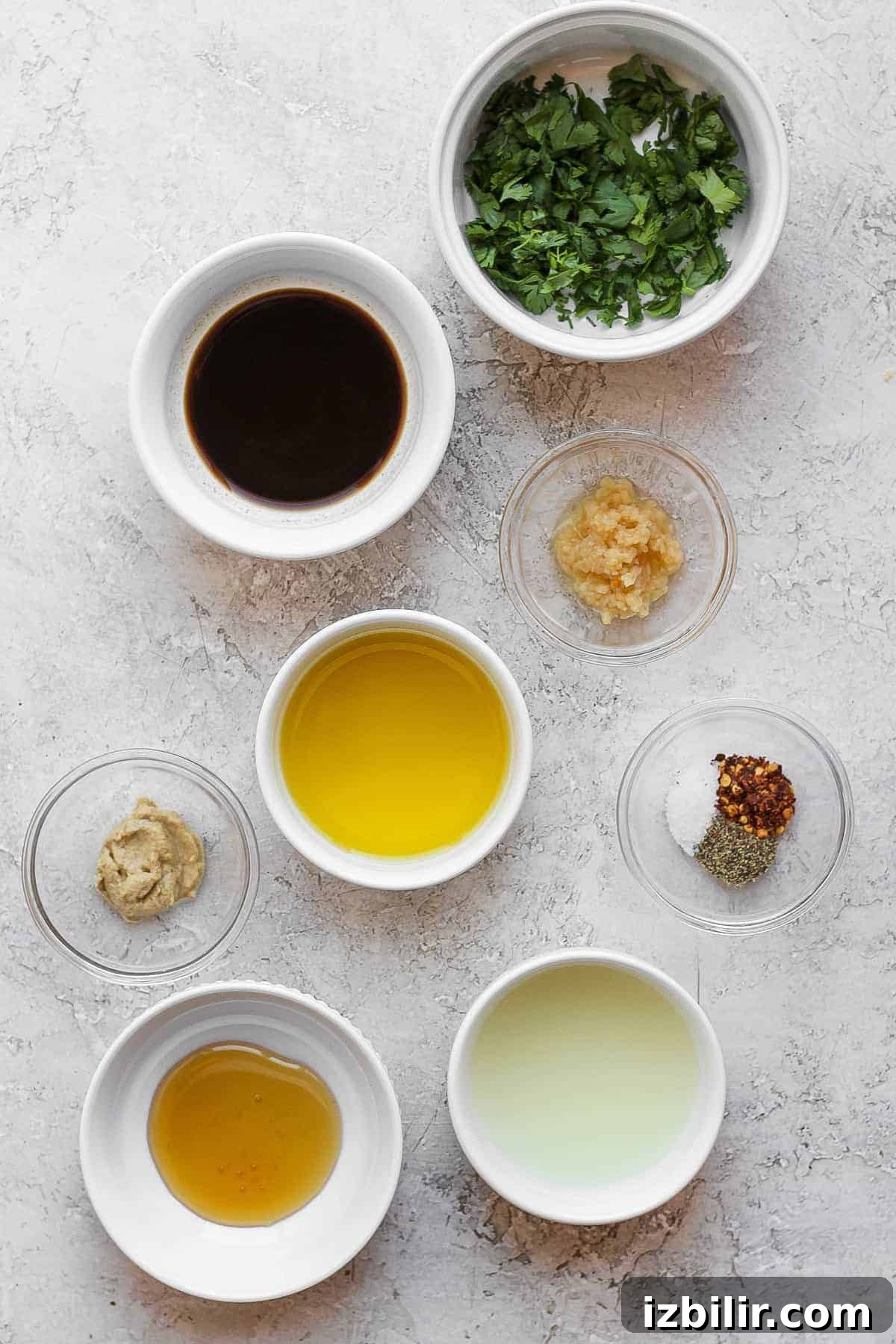 shrimp marinade ingredients on countertop.