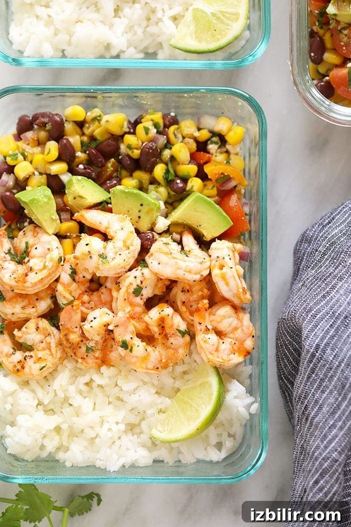 grilled shrimp meal prep bowl.