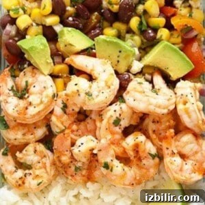 Grilled Mexican shrimp and rice meal prep bowls.