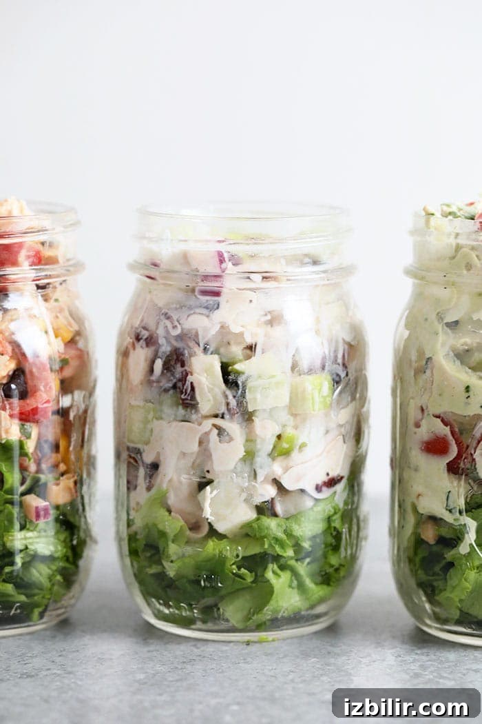 Greek yogurt chicken salad in mason jar