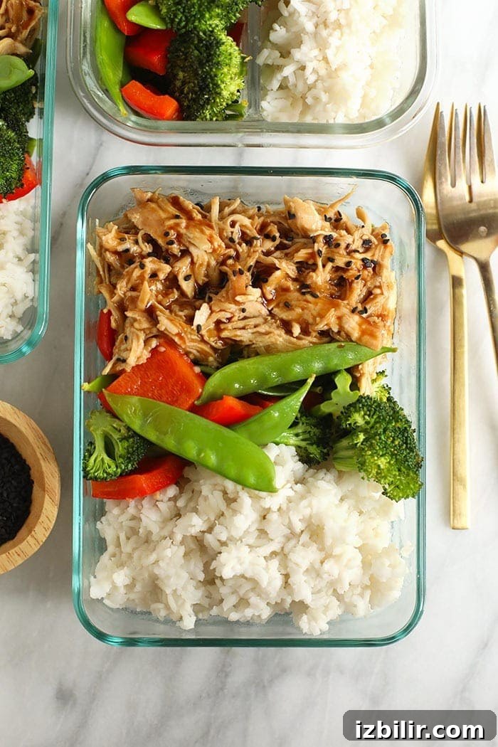 teriyaki chicken and veggies in meal prep container