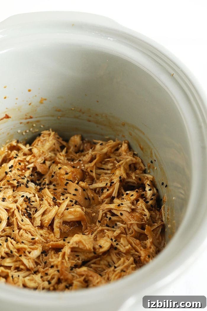 shredded teriyaki chicken in slow cooker