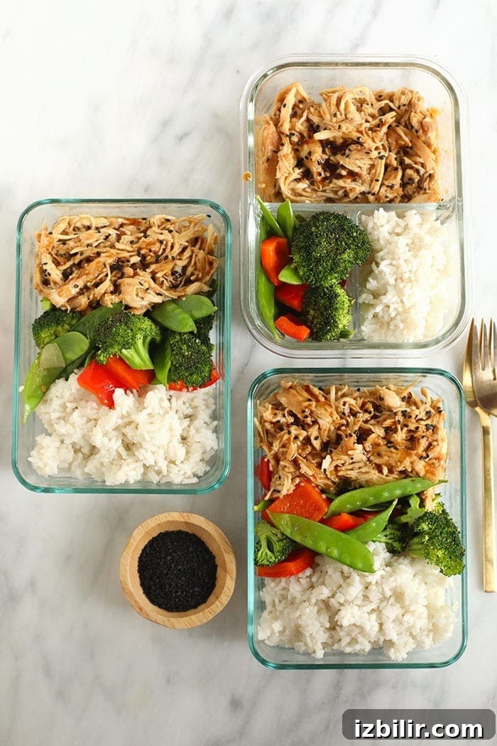 teriyaki chicken bowls in meal prep containers
