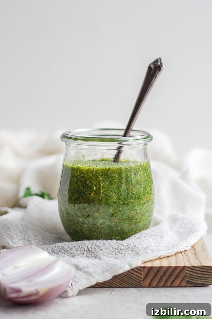 chimichurri sauce recipe in a jar
