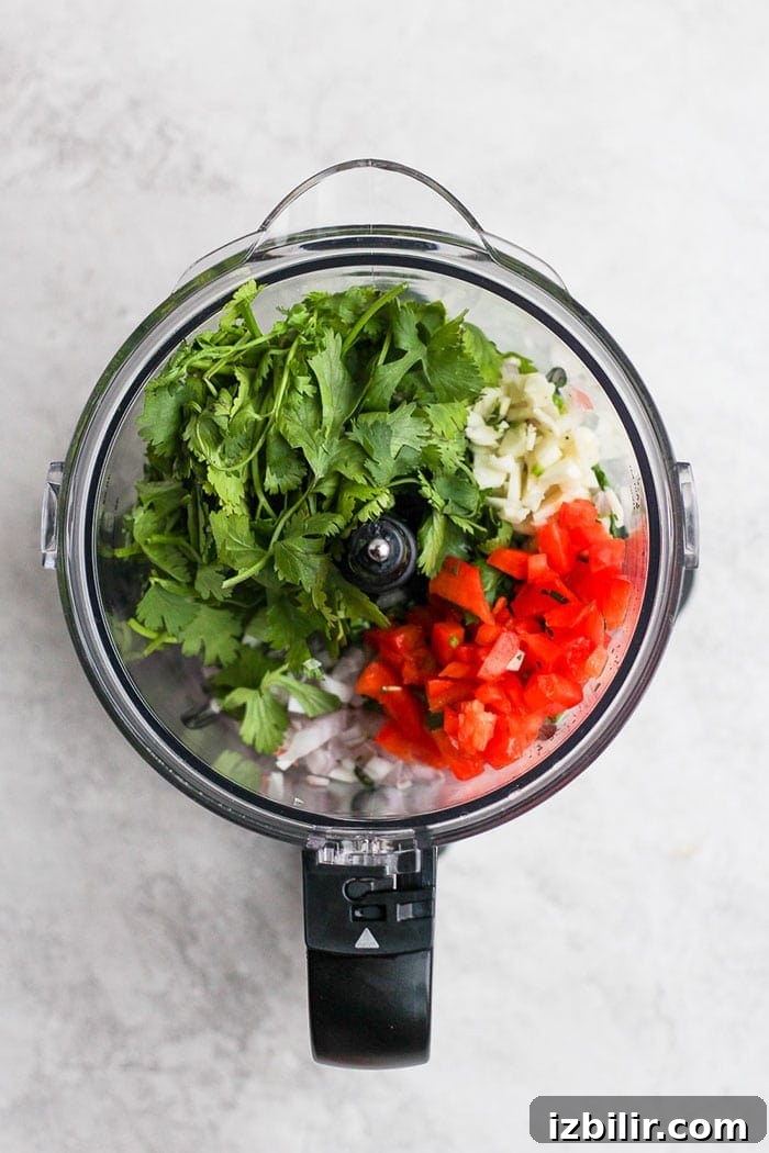 chimichurri sauce ingredients in a food processor 