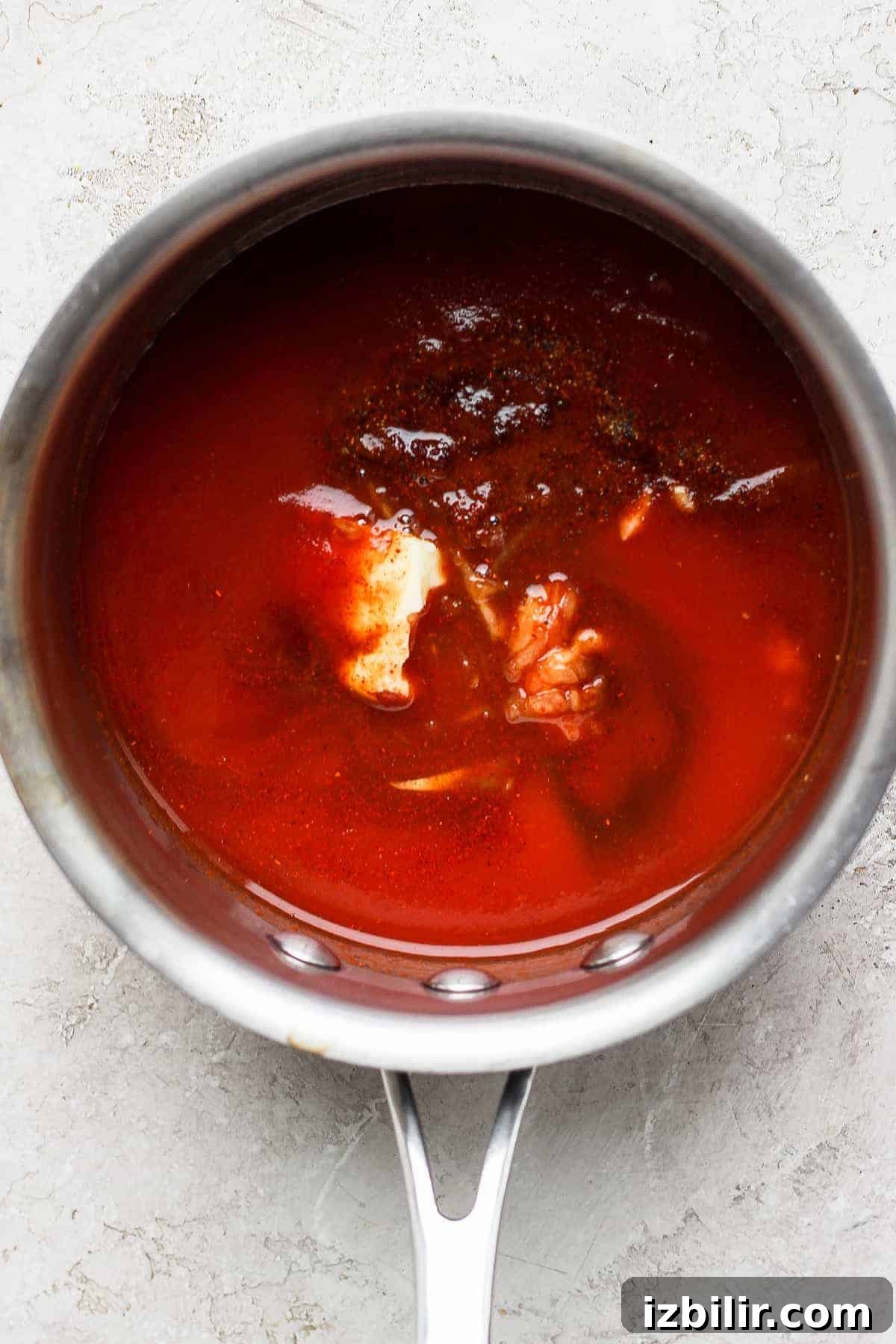 homemade BBQ sauce ingredients in a sauce pan.