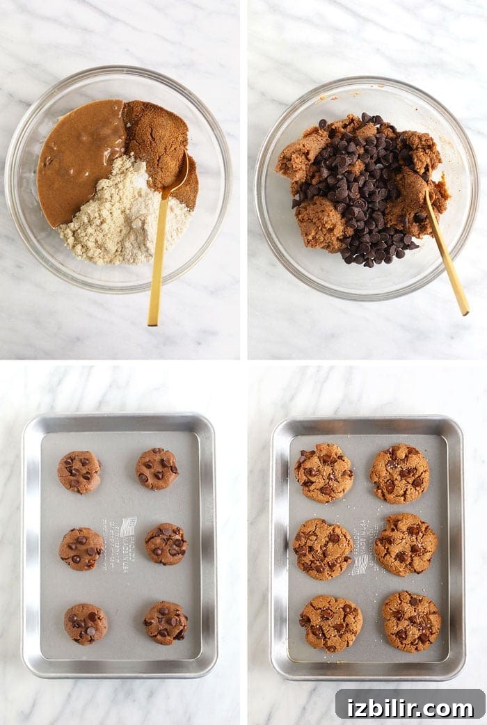 Say hello to the most delicious healthy chocolate chip cookies on the internet! These ooey-gooey almond flour chocolate chip cookies are naturally sweetened and grain-free. And guess what? They don't taste healthy! step by step cookie directions