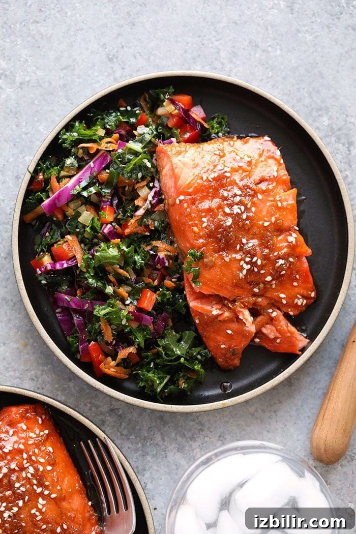 maple ginger baked salmon on a plate
