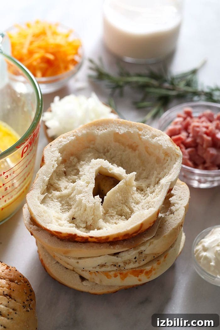 Hollowed out bagel a hallowed out everything bagel