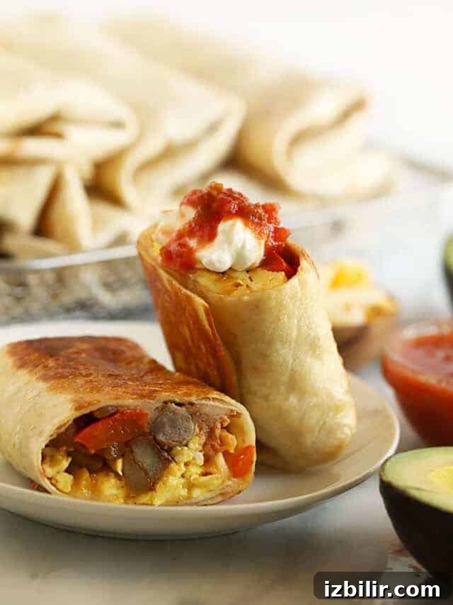 Fajita Breakfast Burritos Recipe with Peppers, Onions and Eggs 2 Make-Ahead Fajita Breakfast Burritos