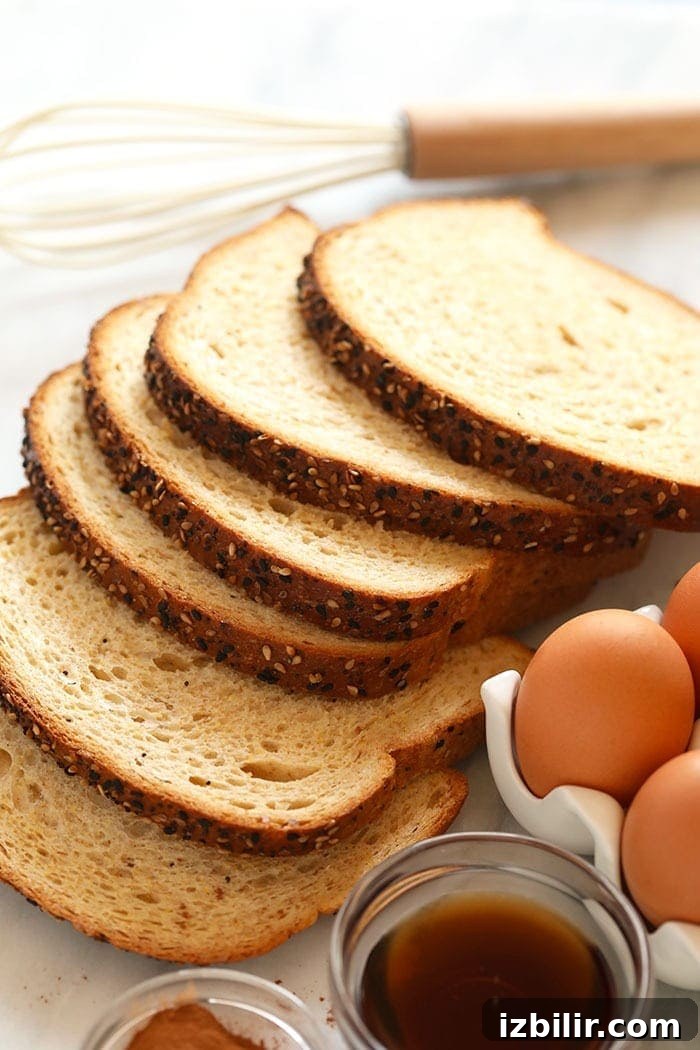 whole wheat bread ready to be made into sheet pan french toast